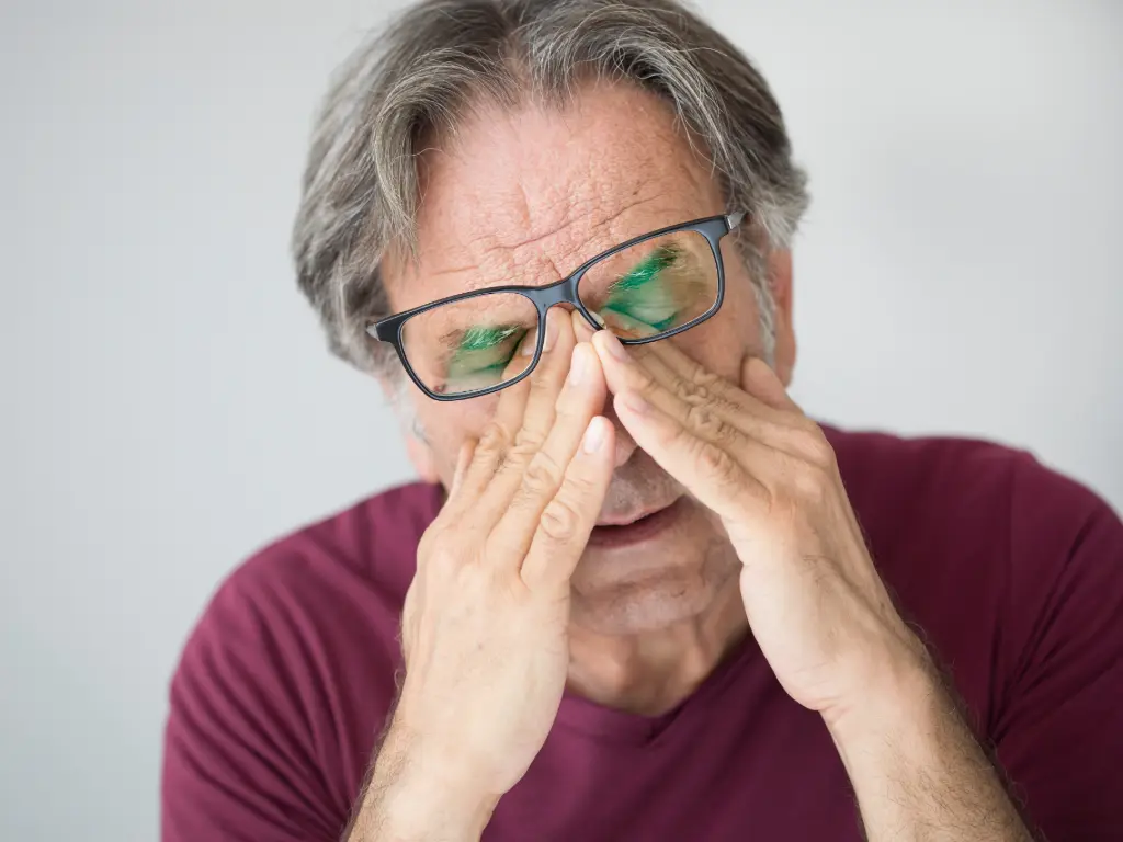 Persona con malestar y dolor de cabeza por humo y contaminación en emergencias ambientales